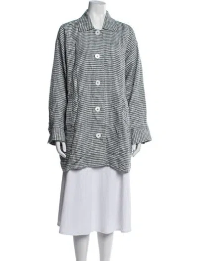 Pre-owned Reformation Linen Plaid Print Coat In Blue