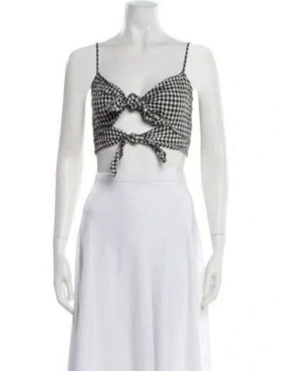 Pre-owned Reformation Linen Plaid Print Crop Top In Black