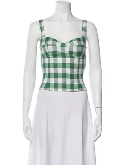 Pre-owned Reformation Linen Plaid Print Crop Top In Green