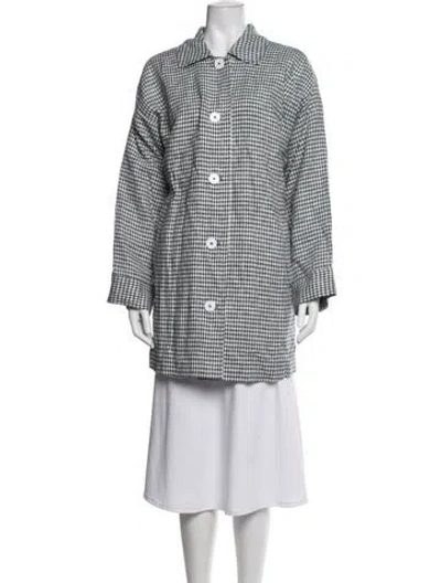 Pre-owned Reformation Linen Plaid Print Jacket In Blue