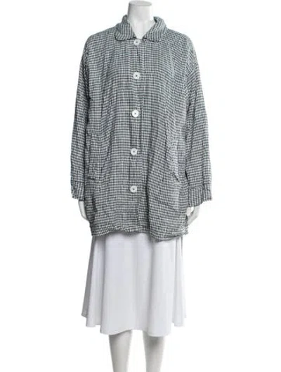 Pre-owned Reformation Linen Plaid Print Jacket In Blue