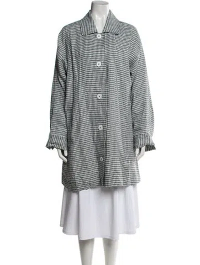 Pre-owned Reformation Linen Plaid Print Jacket In Green