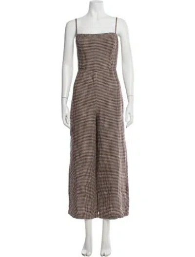 Pre-owned Reformation Linen Plaid Print Jumpsuit In Black