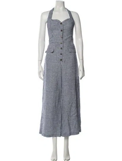 Pre-owned Reformation Linen Plaid Print Jumpsuit In Blue