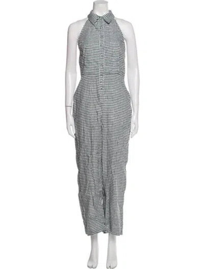 Pre-owned Reformation Linen Plaid Print Jumpsuit W/ Tags In Black