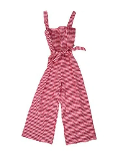 Pre-owned Reformation Linen Plaid Print Jumpsuit W/ Tags In Red