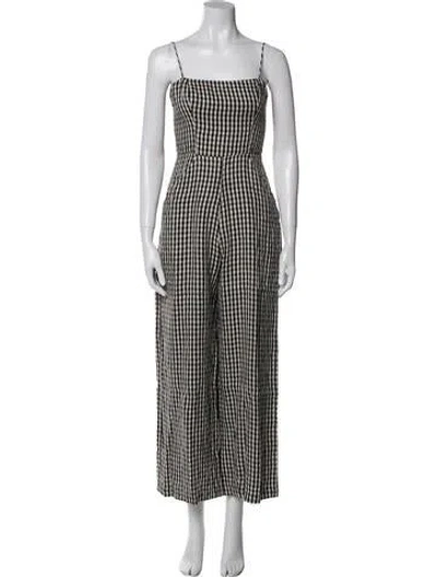 Pre-owned Reformation Linen Plaid Print Jumpsuit In White