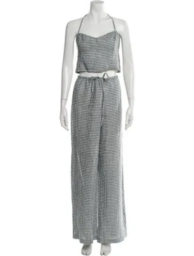 Pre-owned Reformation Linen Plaid Print Pant Set In Blue