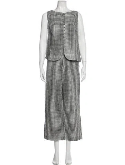 Pre-owned Reformation Linen Plaid Print Pant Set In Green