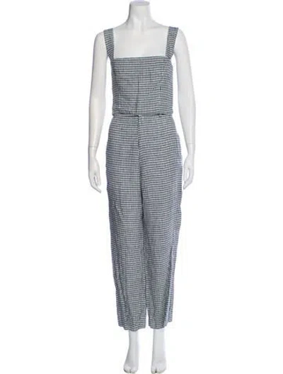 Pre-owned Reformation Linen Plaid Print Pant Set In White