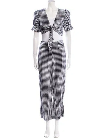 Pre-owned Reformation Linen Plaid Print Pant Set In White