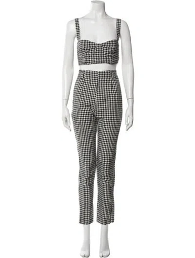 Pre-owned Reformation Linen Plaid Print Pant Set In White