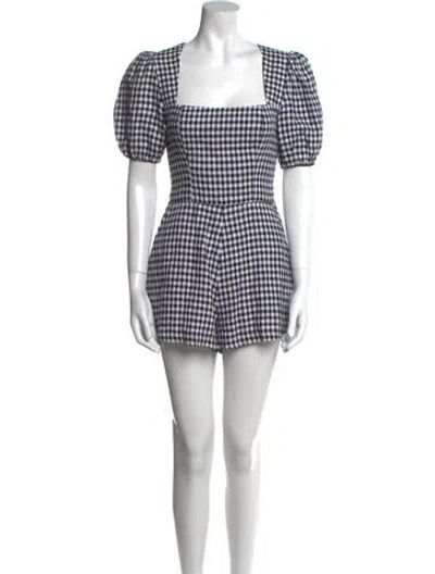 Pre-owned Reformation Linen Plaid Print Romper In Black