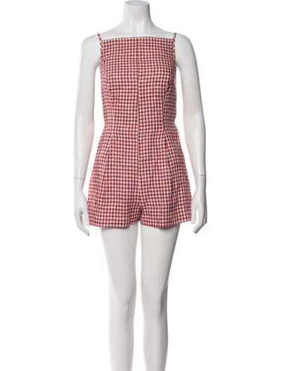 Pre-owned Reformation Linen Plaid Print Romper In Red/white
