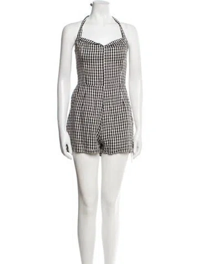 Pre-owned Reformation Linen Plaid Print Romper In White