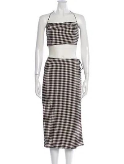 Pre-owned Reformation Linen Plaid Print Skirt Set In Black