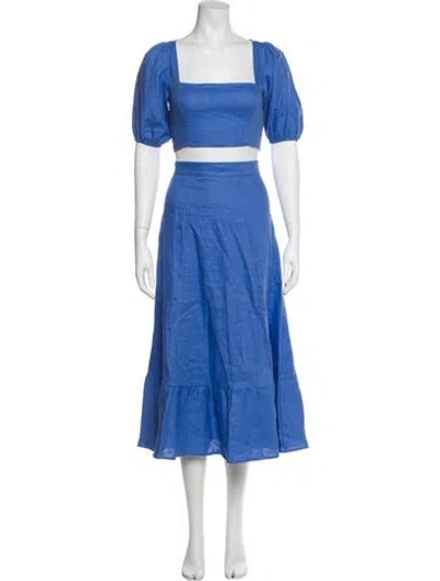 Pre-owned Reformation Linen Pleated Accents Skirt Set In Blue