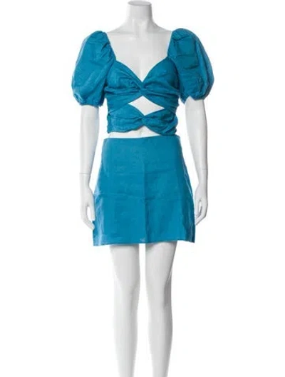 Pre-owned Reformation Linen Pleated Accents Skirt Set In Blue