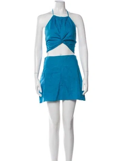 Pre-owned Reformation Linen Pleated Accents Skirt Set In Blue