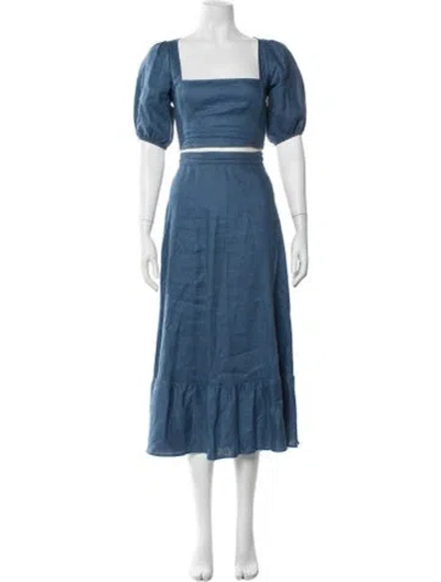 Pre-owned Reformation Linen Pleated Accents Skirt Set In Blue