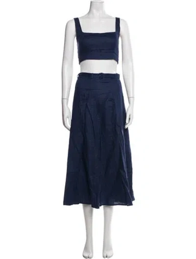 Pre-owned Reformation Linen Pleated Accents Skirt Set In Blue