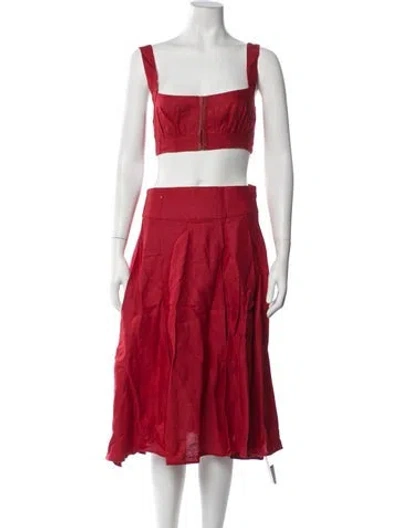 Pre-owned Reformation Linen Pleated Accents Skirt Set In Red