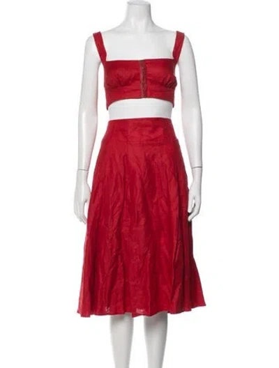 Pre-owned Reformation Linen Pleated Accents Skirt Set W/ Tags In Red