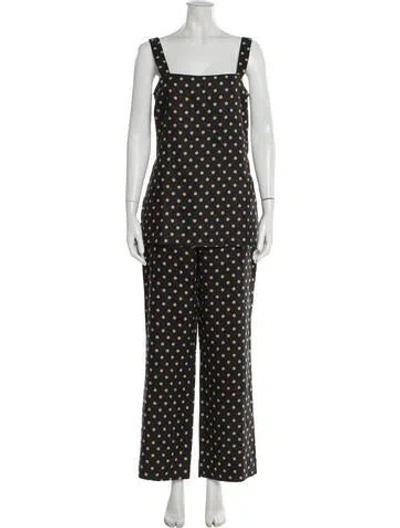 Pre-owned Reformation Linen Polka Dot Print Pant Set In Black