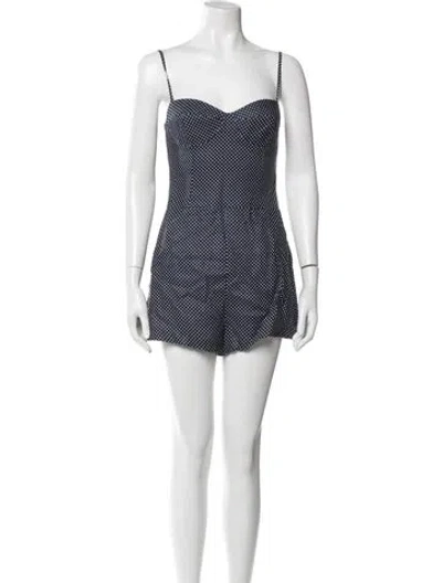 Pre-owned Reformation Linen Polka Dot Print Romper In Blue