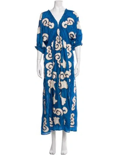 Pre-owned Reformation Linen Printed Pant Set In Blue