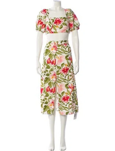 Pre-owned Reformation Linen Printed Skirt Set In White