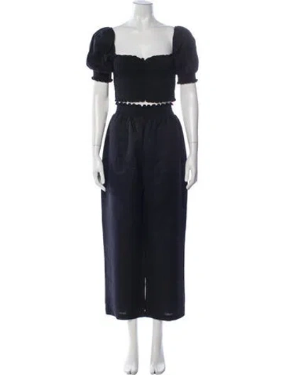 Pre-owned Reformation Linen Ruffle Embellishment Pant Set In Black