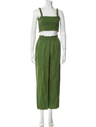 Pre-owned Reformation Linen Ruffle Embellishment Pant Set In Green
