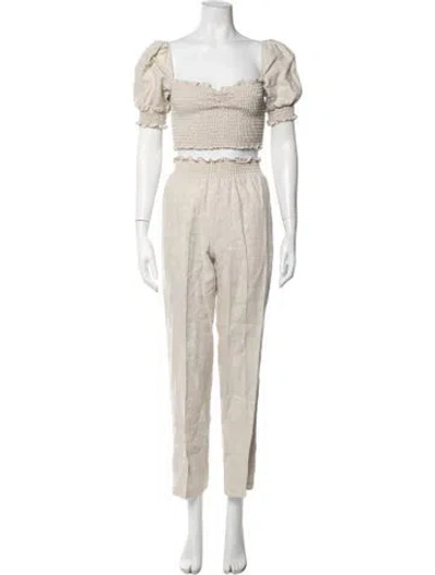 Pre-owned Reformation Linen Ruffle Embellishment Pant Set In Neutrals