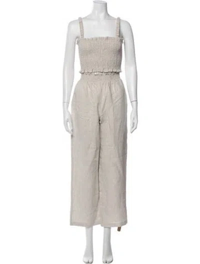 Pre-owned Reformation Linen Ruffle Embellishment Pant Set W/ Tags In Neutral