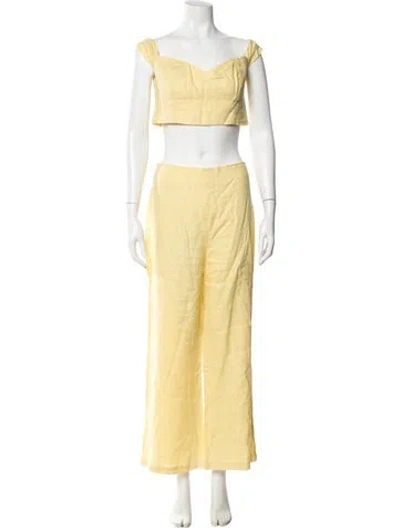 Pre-owned Reformation Linen Ruffle Embellishment Pantsuit In Yellow