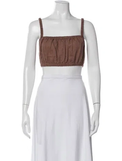 Pre-owned Reformation Linen Ruffle Embellishment Short Set In Brown