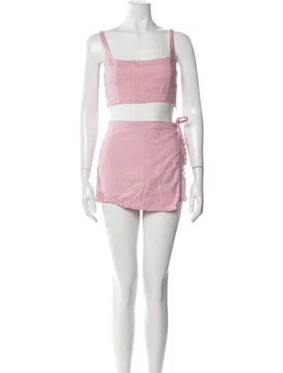 Pre-owned Reformation Linen Ruffle Embellishment Skirt Set In Pink