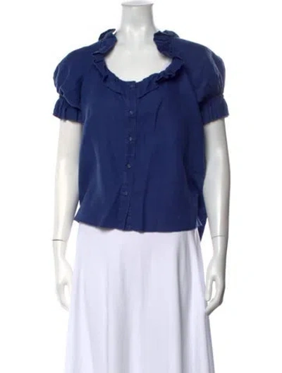 Pre-owned Reformation Linen Scoop Neck Blouse In Blue