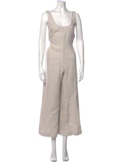 Pre-owned Reformation Linen Scoop Neck Jumpsuit In Neutral