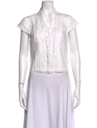 Pre-owned Reformation Linen Short Sleeve Blouse In White