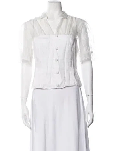 Pre-owned Reformation Linen Short Sleeve Blouse In White