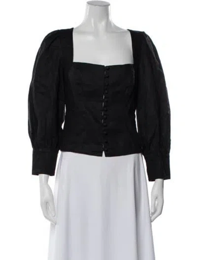 Pre-owned Reformation Linen Square Neckline Blouse W/ Tags In Black