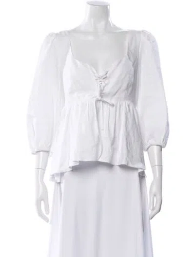 Pre-owned Reformation Linen Square Neckline Blouse In White
