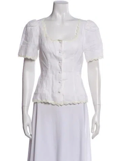 Pre-owned Reformation Linen Square Neckline Blouse In White