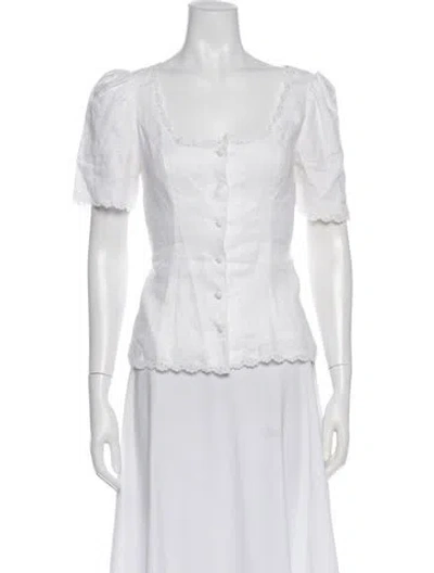 Pre-owned Reformation Linen Square Neckline Blouse In White