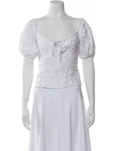 Pre-owned Reformation Linen Square Neckline Blouse In White