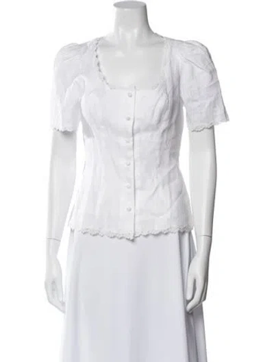 Pre-owned Reformation Linen Square Neckline Blouse In White