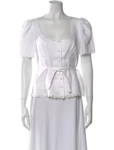 Pre-owned Reformation Linen Square Neckline Blouse In White