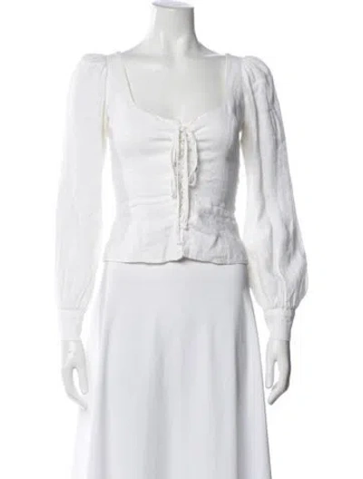 Pre-owned Reformation Linen Square Neckline Blouse In White